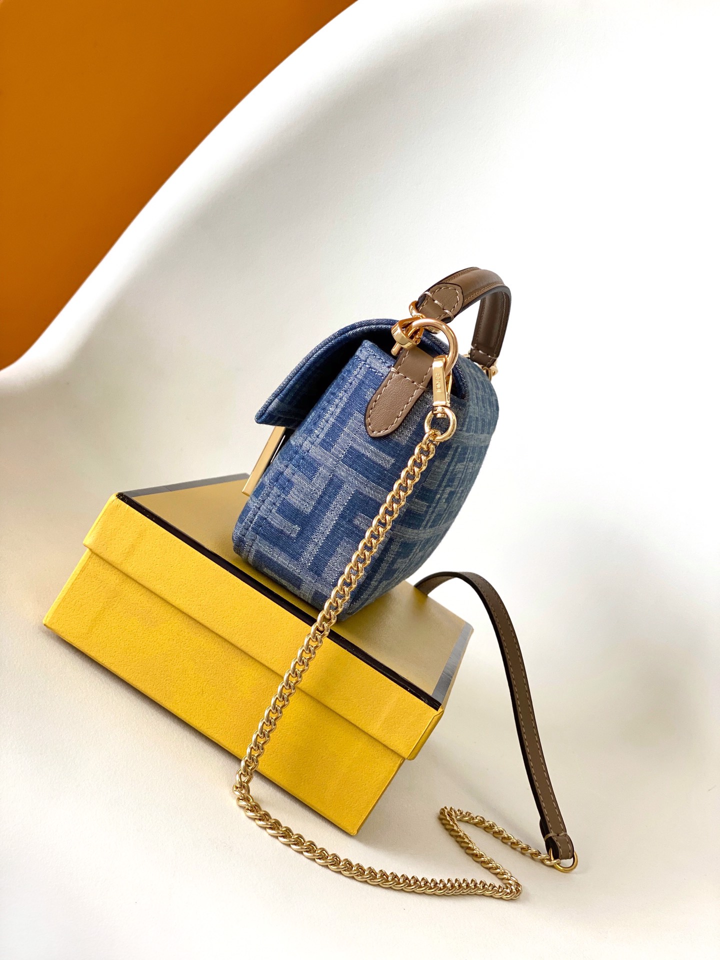 Fendi Mini Baguette FF Chenille Shoulder Bag Blue